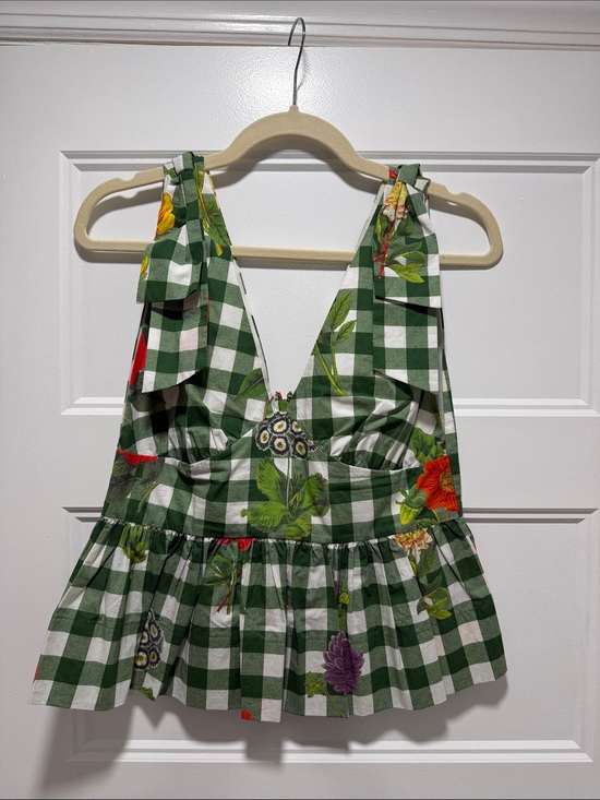 Cara Cara Tops - Cara Cara Green Gingham Floral Top